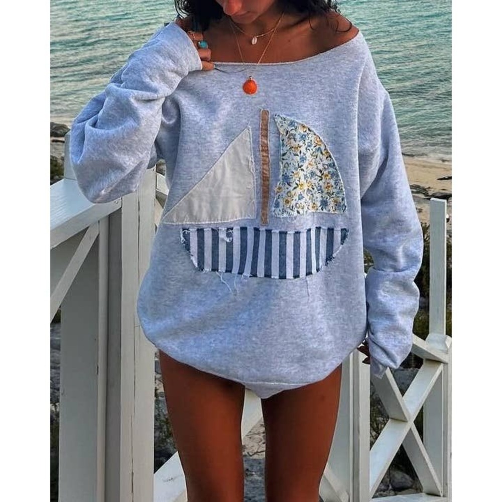 NWT Anna-Kaci California Off-the-Shoulder Sailboat Sweatshirt – Size Small